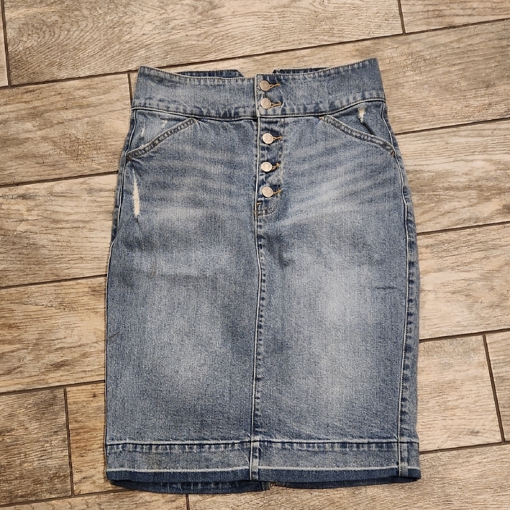 GAP Classic Blue Denim Button Fly Pencil Skirt Womens Size 29 Stretch